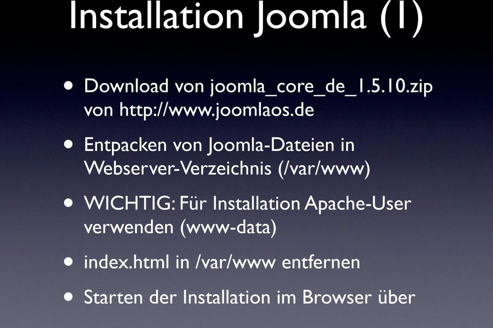 de Entpacken von Joomla-Dateien in Webserver-Verzeichnis (/var/www)