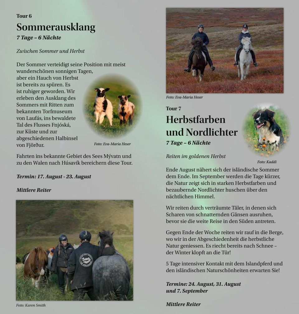 Wir erleben den Ausklang des Sommers mit Ritten zum bekannten Torfmuseum von Laufás, ins bewaldete Tal des Flusses Fnjóská, zur Küste und zur abgeschiedenen Halbinsel von Fjörður.