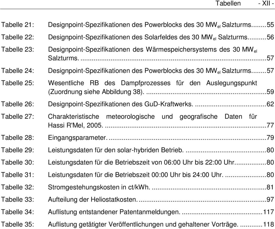 ... 57 Tabelle 25: Wesentliche RB des Dampfprozesses für den Auslegungspunkt (Zuordnung siehe Abbildung 38).... 59 Tabelle 26: Designpoint-Spezifikationen des GuD-Kraftwerks.