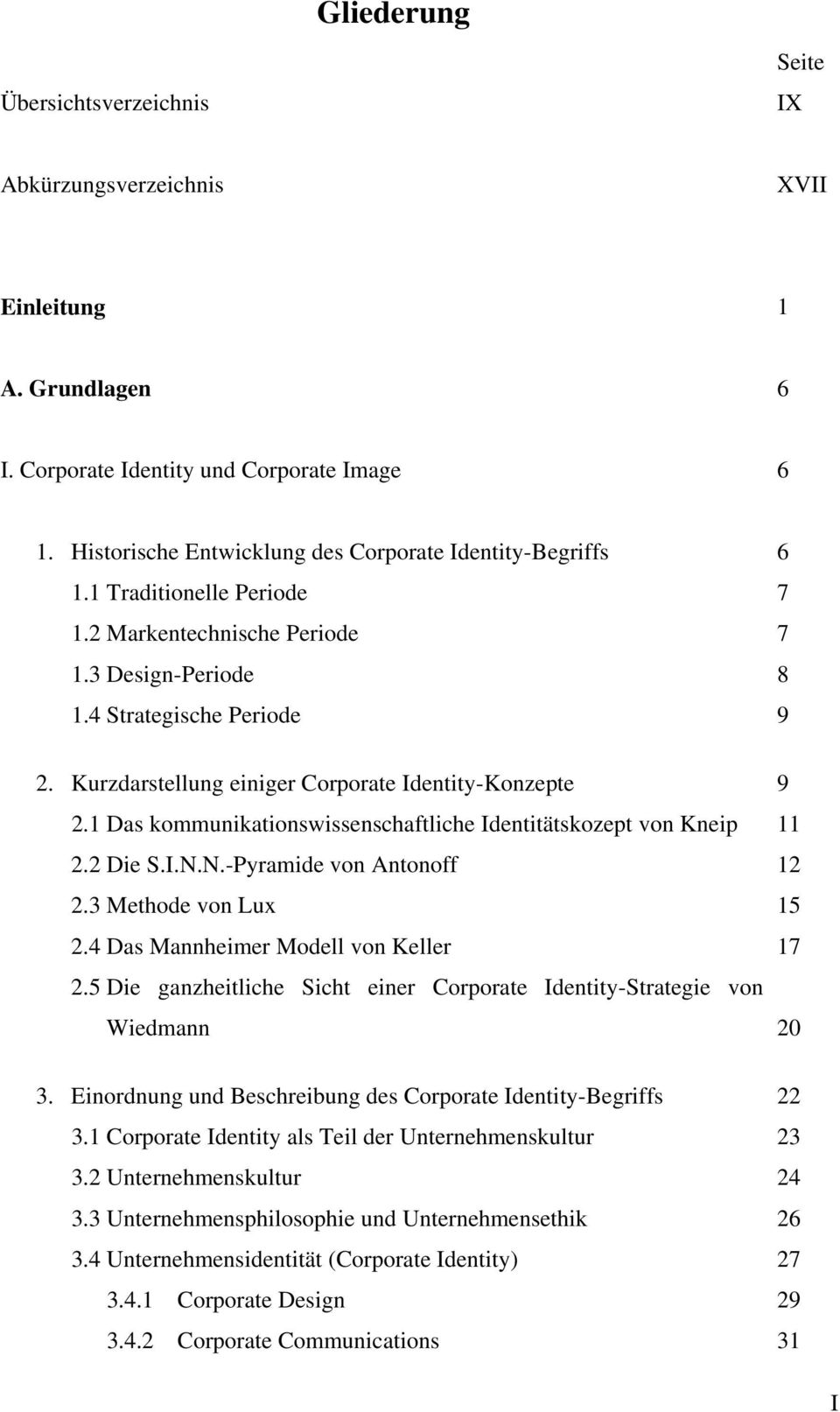 Kurzdarstellung einiger Corporate Identity-Konzepte 2.1 Das kommunikationswissenschaftliche Identitätskozept von Kneip 2.2 Die S.I.N.N.-Pyramide von Antonoff 2.3 Methode von Lux 2.