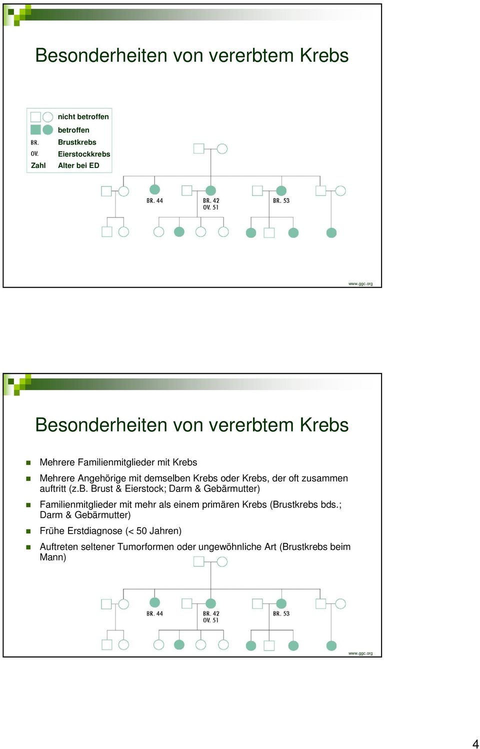 auftritt (z.b. Brust & Eierstock; Darm & Gebärmutter) Familienmitglieder mit mehr als einem primären Krebs (Brustkrebs bds.