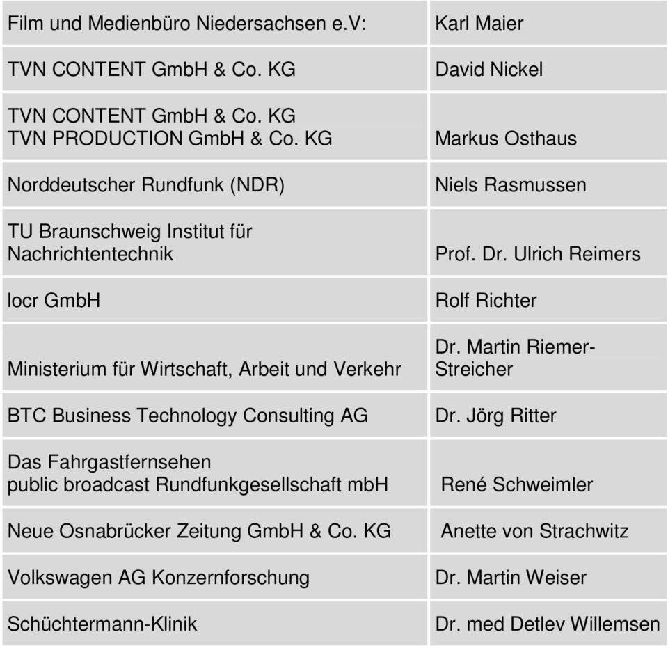 Consulting AG Das Fahrgastfernsehen public broadcast Rundfunkgesellschaft mbh Neue Osnabrücker Zeitung GmbH & Co.