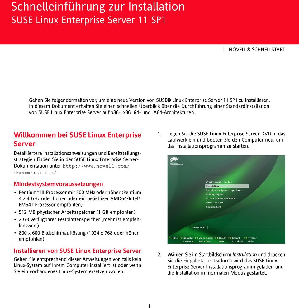 In diesem Dokument erhalten Sie einen schnellen Überblick über die Durchführung einer Standardinstallation von SUSE Linux Enterprise Server auf x86-, x86_64- und ia64-architekturen.