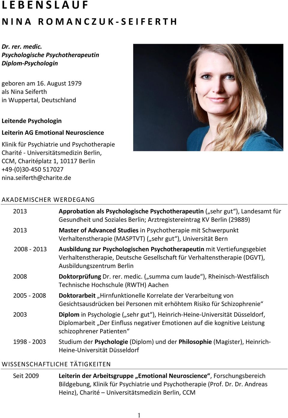 Dr Rer Medic Psychologische Psychotherapeutin Diplom Psychologin Geboren Am 16 August 1979 Als Nina Seiferth In Wuppertal Deutschland Pdf Free Download