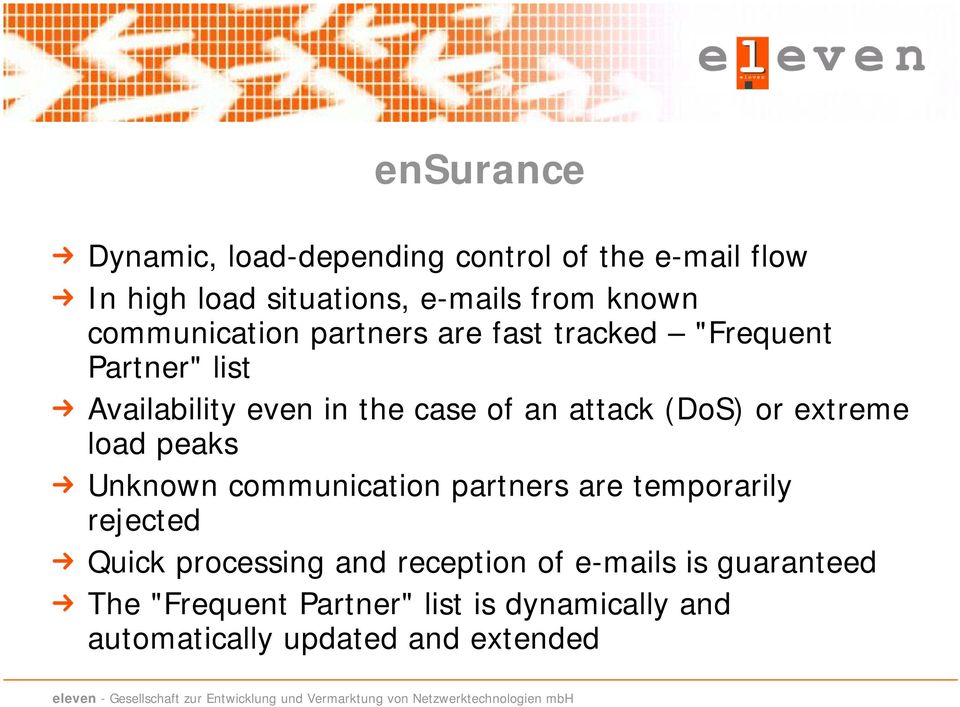 (DoS) or extreme load peaks Unknown communication partners are temporarily rejected Quick processing and