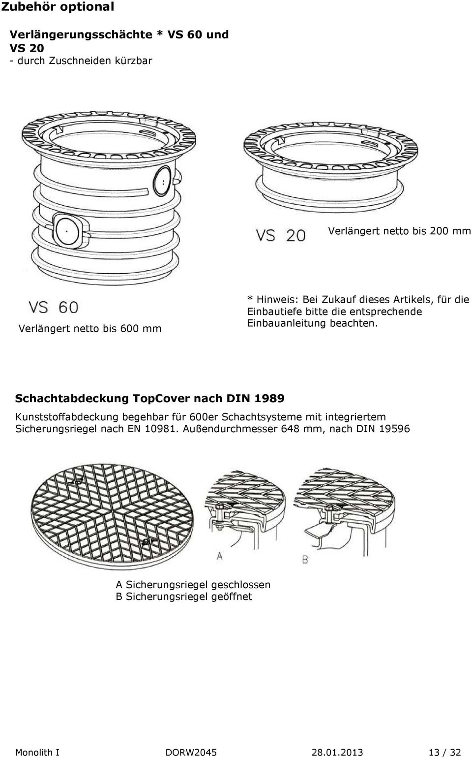 Schachtabdeckung TopCover nach DIN 1989 Kunststoffabdeckung begehbar für 600er Schachtsysteme mit integriertem Sicherungsriegel nach