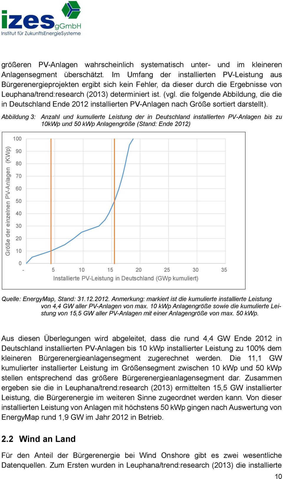 die folgende Abbildung, die die in Deutschland Ende 2012 installierten PV-Anlagen nach Größe sortiert darstellt).