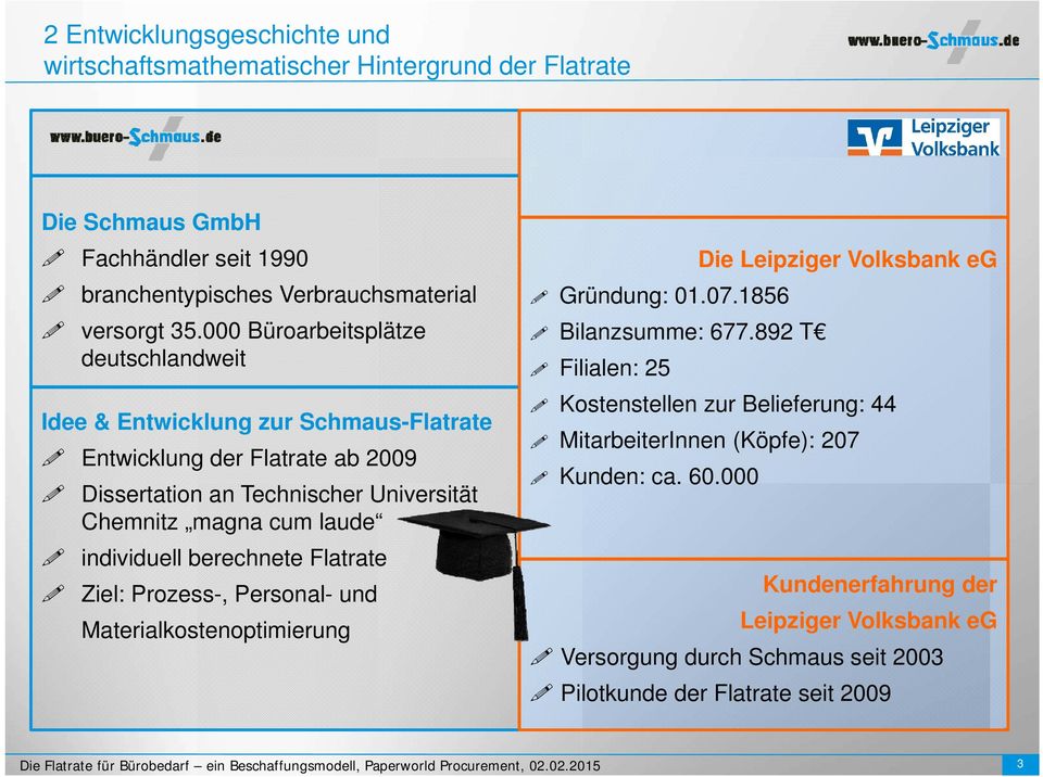 Flatrate Ziel: Prozess-, Personal- und Materialkostenoptimierung Die Leipziger Volksbank eg Gründung: 01.07.1856 Bilanzsumme: 677.