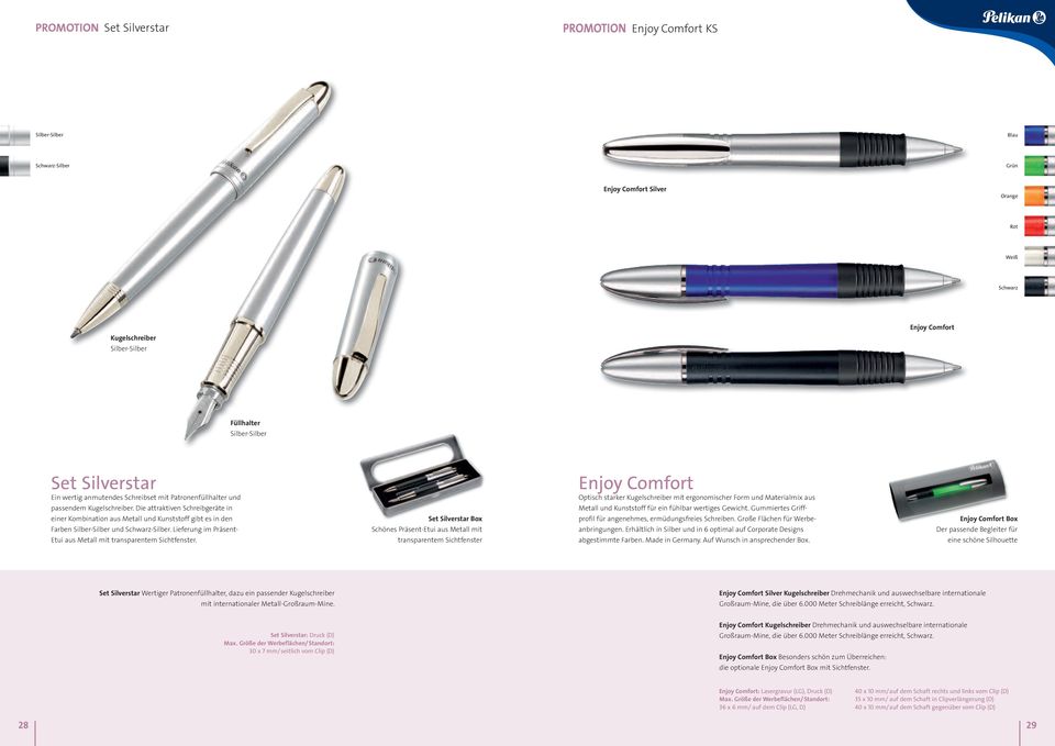 Kugelschreiber. Die attraktiven Schreibgeräte in einer Kombination aus Metall und Kunststoff gibt es in den Farben Silber-Silber und Schwarz-Silber.