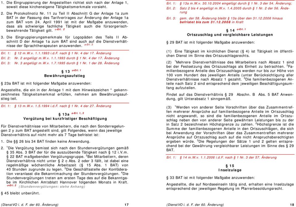 April 1991 ist mit der Maßgabe anzuwenden, dass als schwierige fachliche Tätigkeit auch die fürsorgerischbewahrende Tätigkeit gilt. Erl. 2 3.