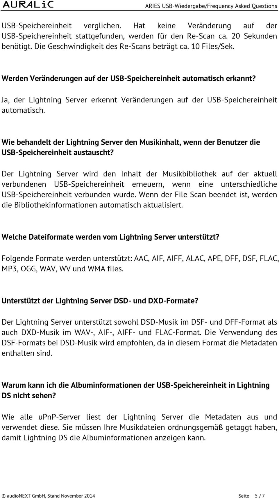 Wie behandelt der Lightning Server den Musikinhalt, wenn der Benutzer die USB-Speichereinheit austauscht?