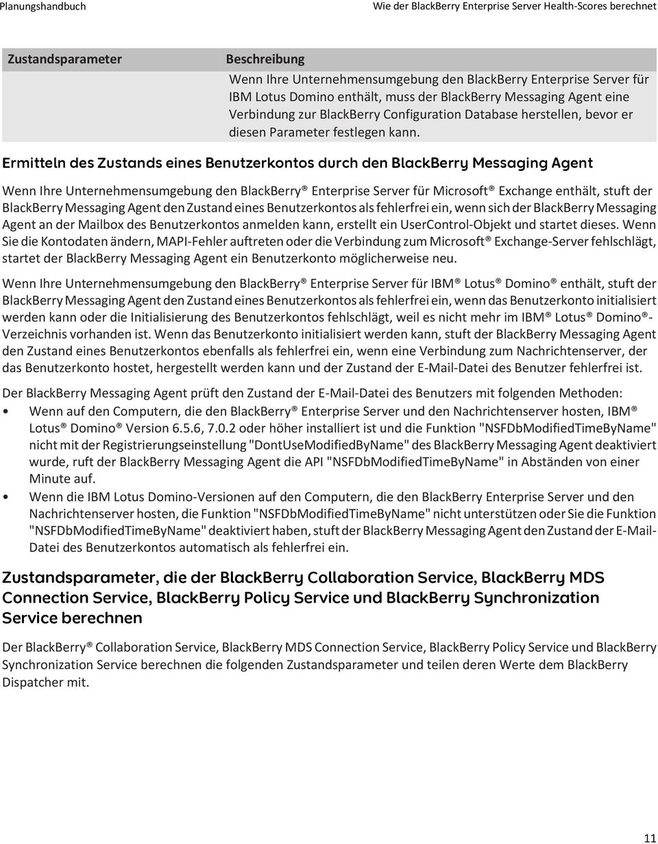 Ermitteln des Zustands eines Benutzerkontos durch den BlackBerry Messaging Agent Wenn Ihre Unternehmensumgebung den BlackBerry Enterprise Server für Microsoft Exchange enthält, stuft der BlackBerry