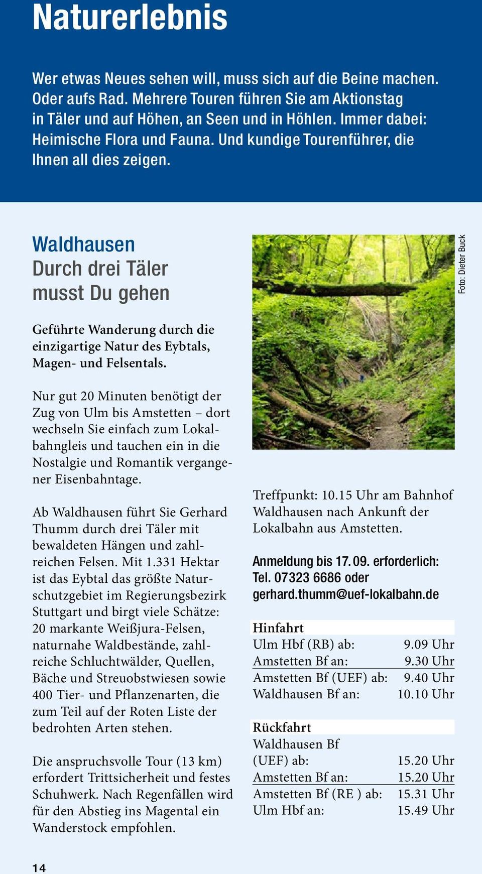 Waldhausen Durch drei Täler musst Du gehen Foto: Dieter Buck Geführte Wanderung durch die einzigartige Natur des Eybtals, Magen- und Felsentals.