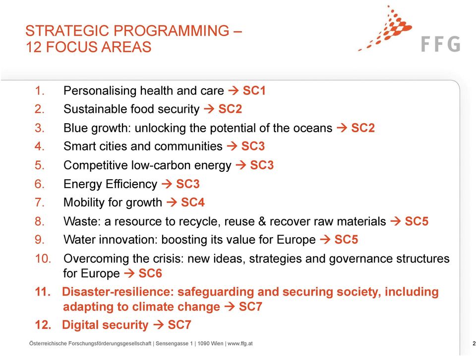 Waste: a resource to recycle, reuse & recover raw materials! SC5 9. Water innovation: boosting its value for Europe! SC5 10.