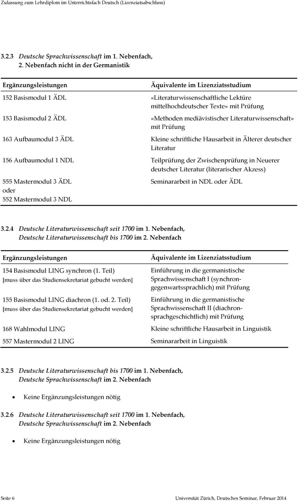 Seminararbeit in NDL oder ÄDL 3.2.4 Deutsche Literaturwissenschaft seit 1700 im 1. Nebenfach, Deutsche Literaturwissenschaft bis 1700 im 2. Nebenfach 3.2.5 Deutsche Literaturwissenschaft bis 1700 im 1.
