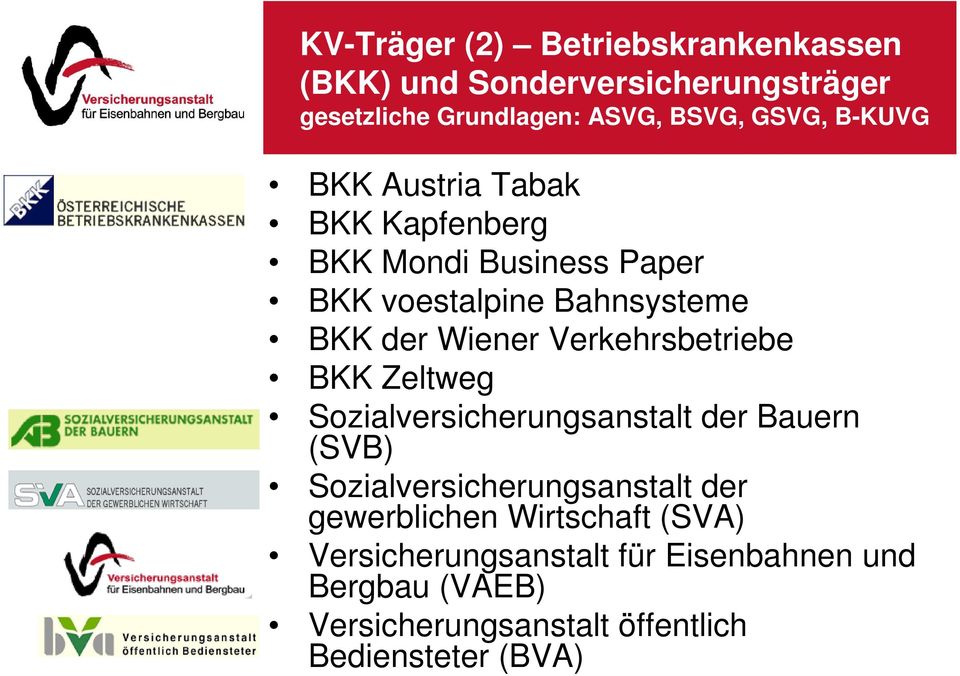Verkehrsbetriebe BKK Zeltweg Sozialversicherungsanstalt der Bauern (SVB) Sozialversicherungsanstalt der