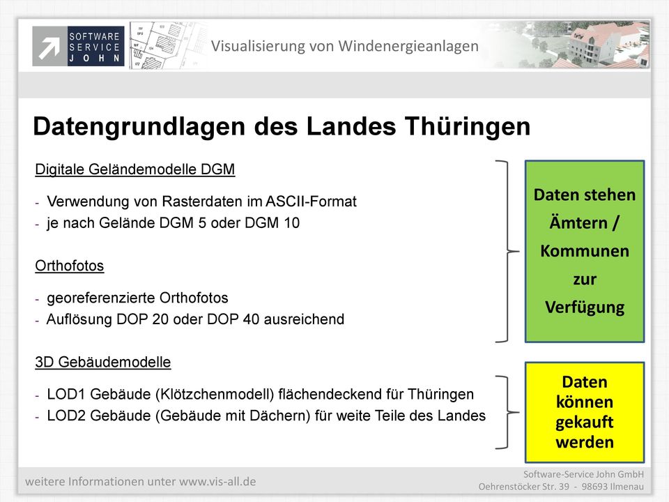 ausreichend Daten stehen Ämtern / Kommunen zur Verfügung 3D Gebäudemodelle - LOD1 Gebäude (Klötzchenmodell)