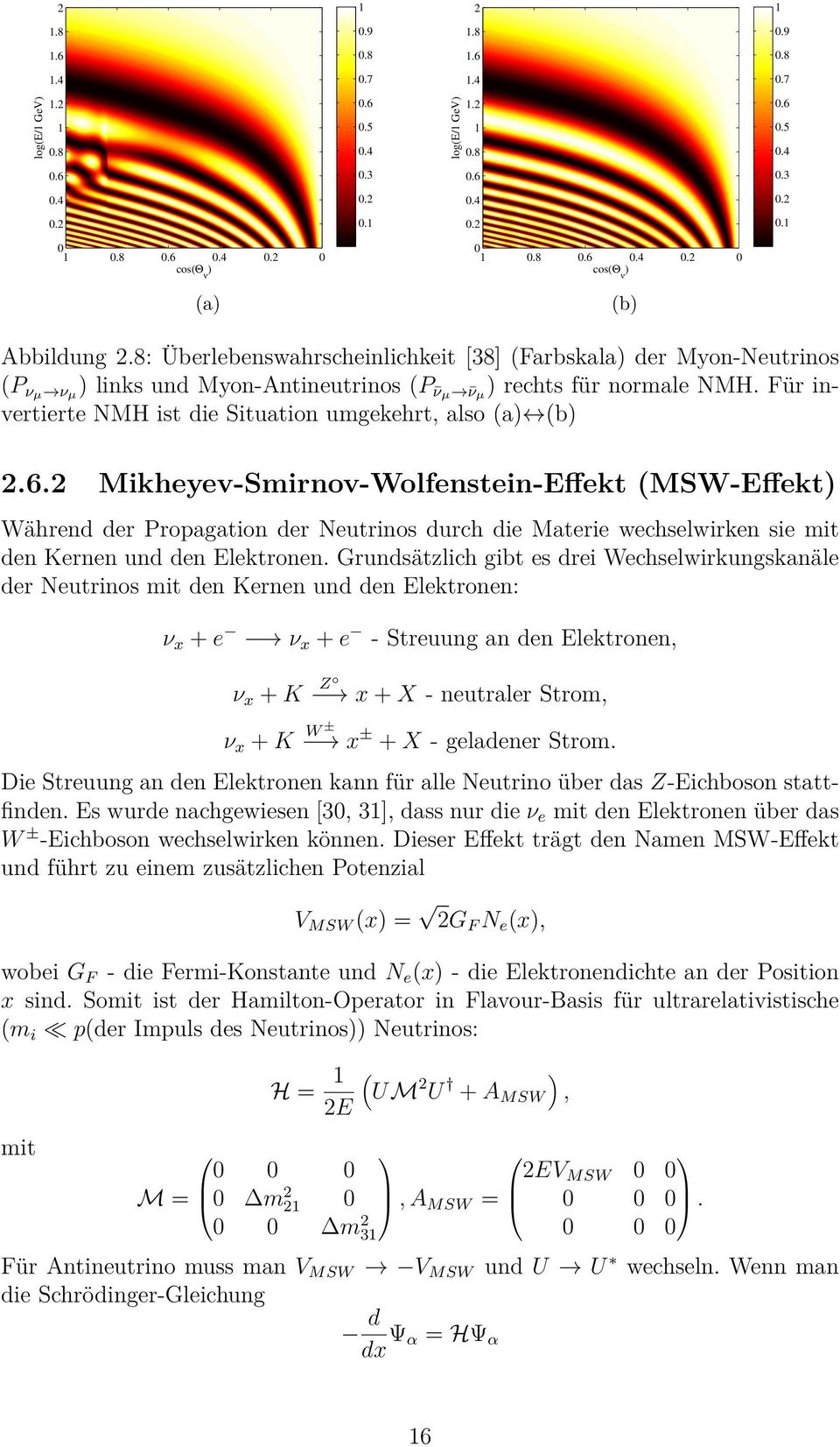 8: Überlebenswahrscheinlichkeit [38] (Farbskala) der Myon-Neutrinos (Pνµ νµ ) links und Myon-Antineutrinos (Pν µ ν µ ) rechts für normale NMH.