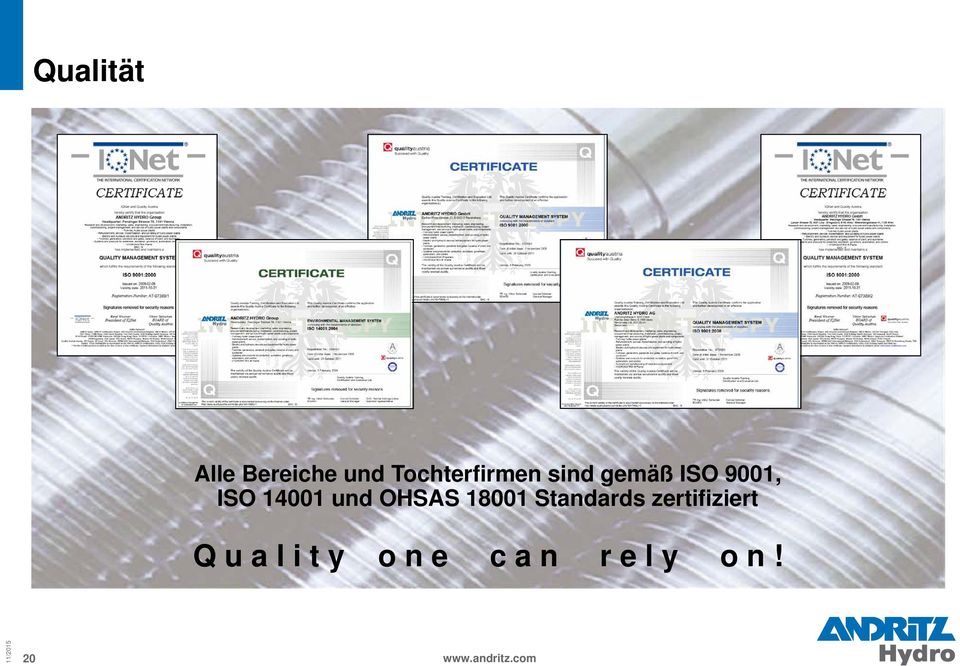 18001 Standards zertifiziert Q u a l i t