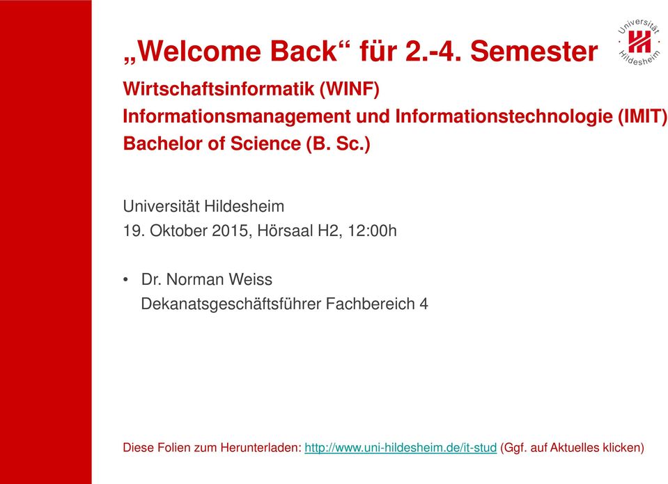 (IMIT) Bachelor of Science (B. Sc.) Universität Hildesheim 19.