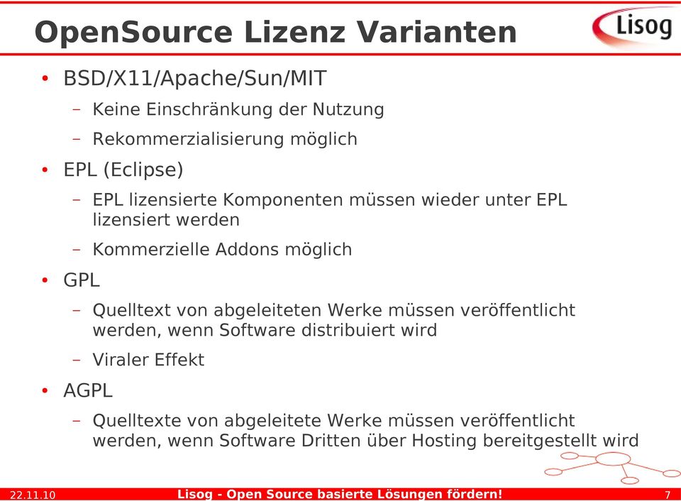 Quelltext von abgeleiteten Werke müssen veröffentlicht werden, wenn Software distribuiert wird Viraler Effekt AGPL