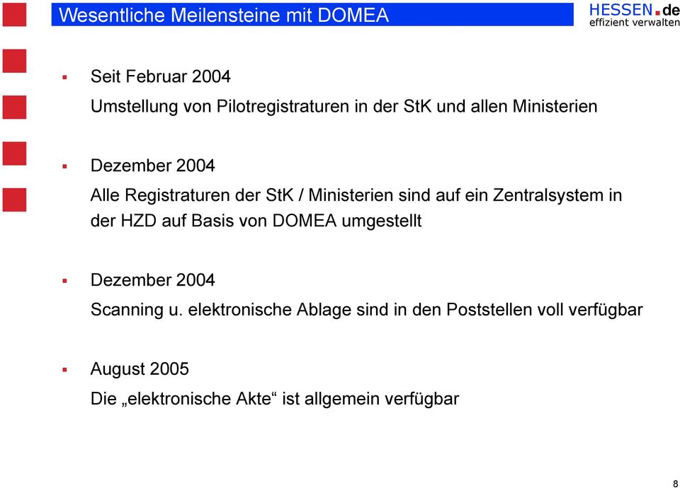 Zentralsystem in der HZD auf Basis von DOMEA umgestellt Dezember 2004 Scanning u.