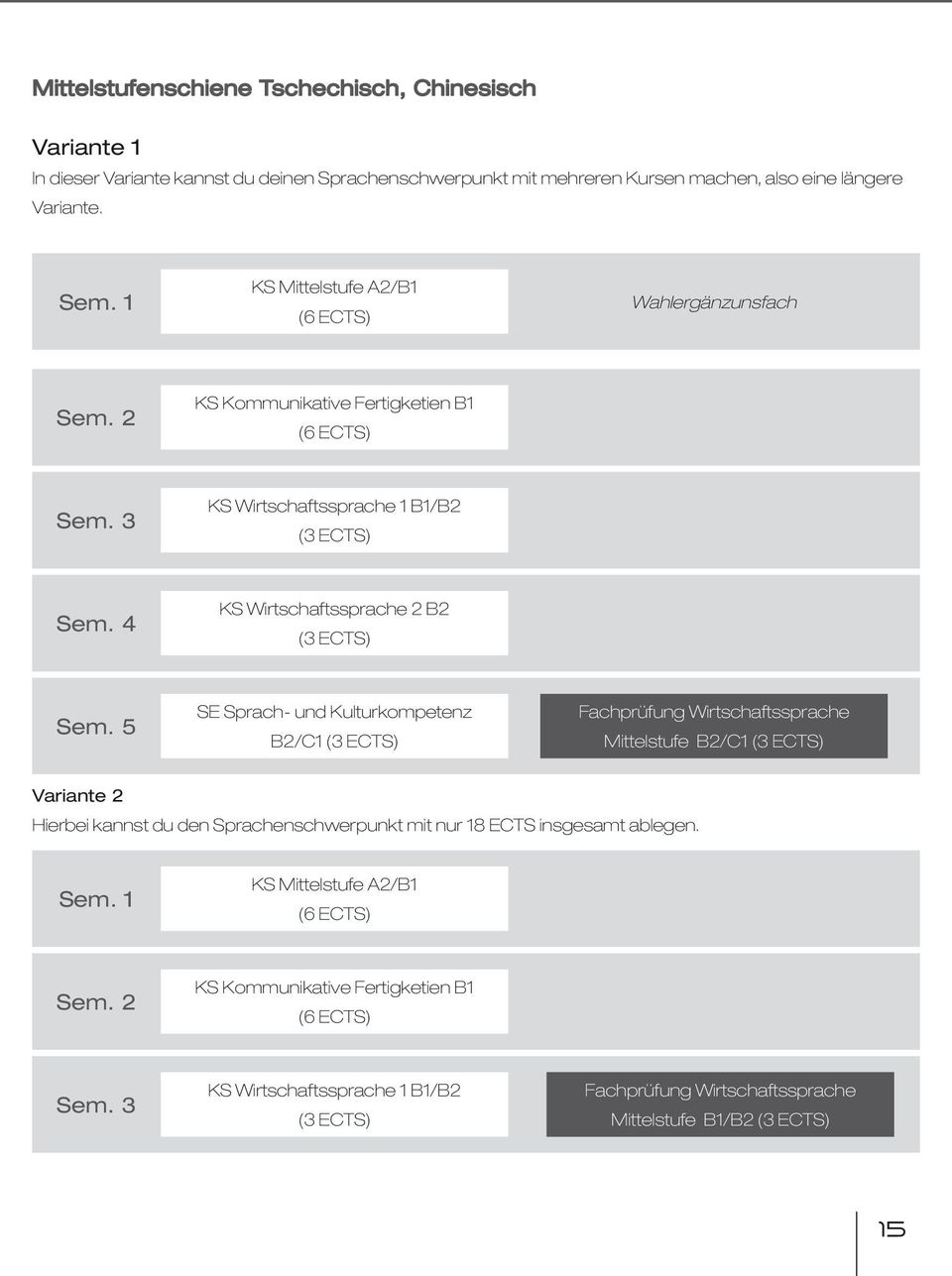 KS Mittelstufe A2/B1 Wahlergänzunsfach KS Wirtschaftssprache 2 B2 Sem.