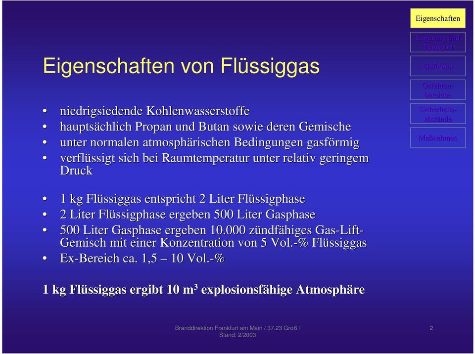 Liter Flüssigphase 2 Liter Flüssigphase ergeben 500 Liter Gasphase 500 Liter Gasphase ergeben 10.