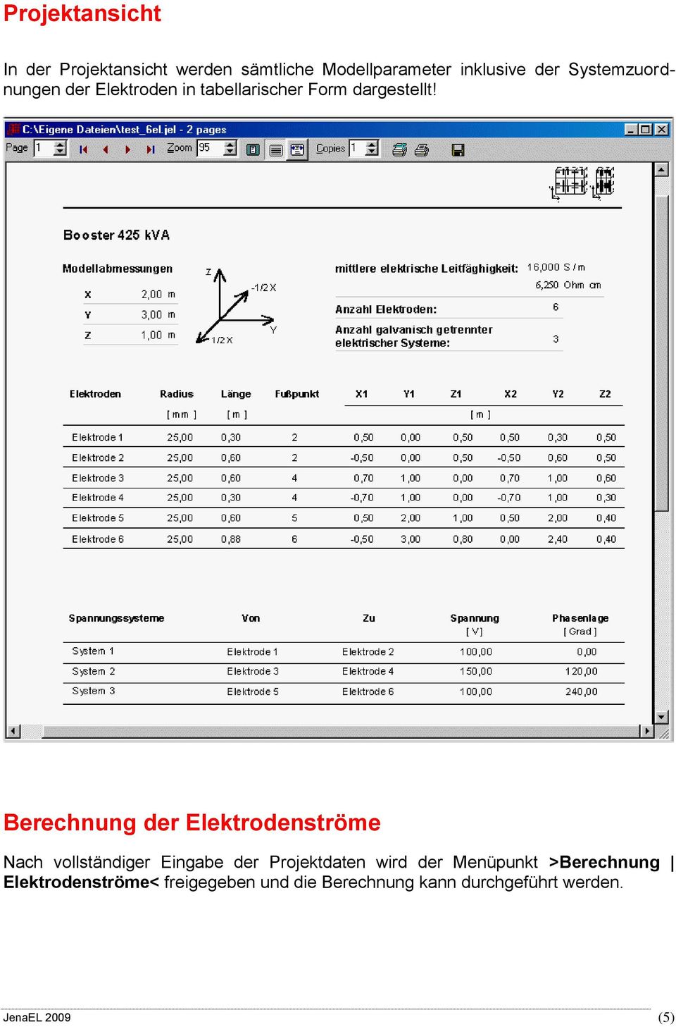 Berechnung der Elektrodenströme Nach vollständiger Eingabe der Projektdaten wird der