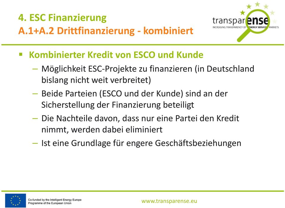 zu finanzieren (in Deutschland bislang nicht weit verbreitet) Beide Parteien (ESCO und der Kunde)