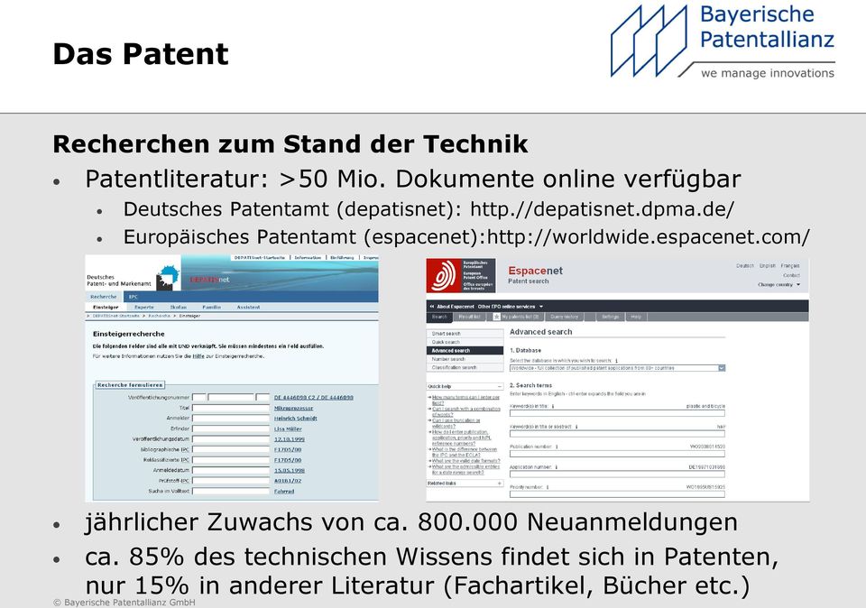 de/ Europäisches Patentamt (espacenet):http://worldwide.espacenet.com/ jährlicher Zuwachs von ca.