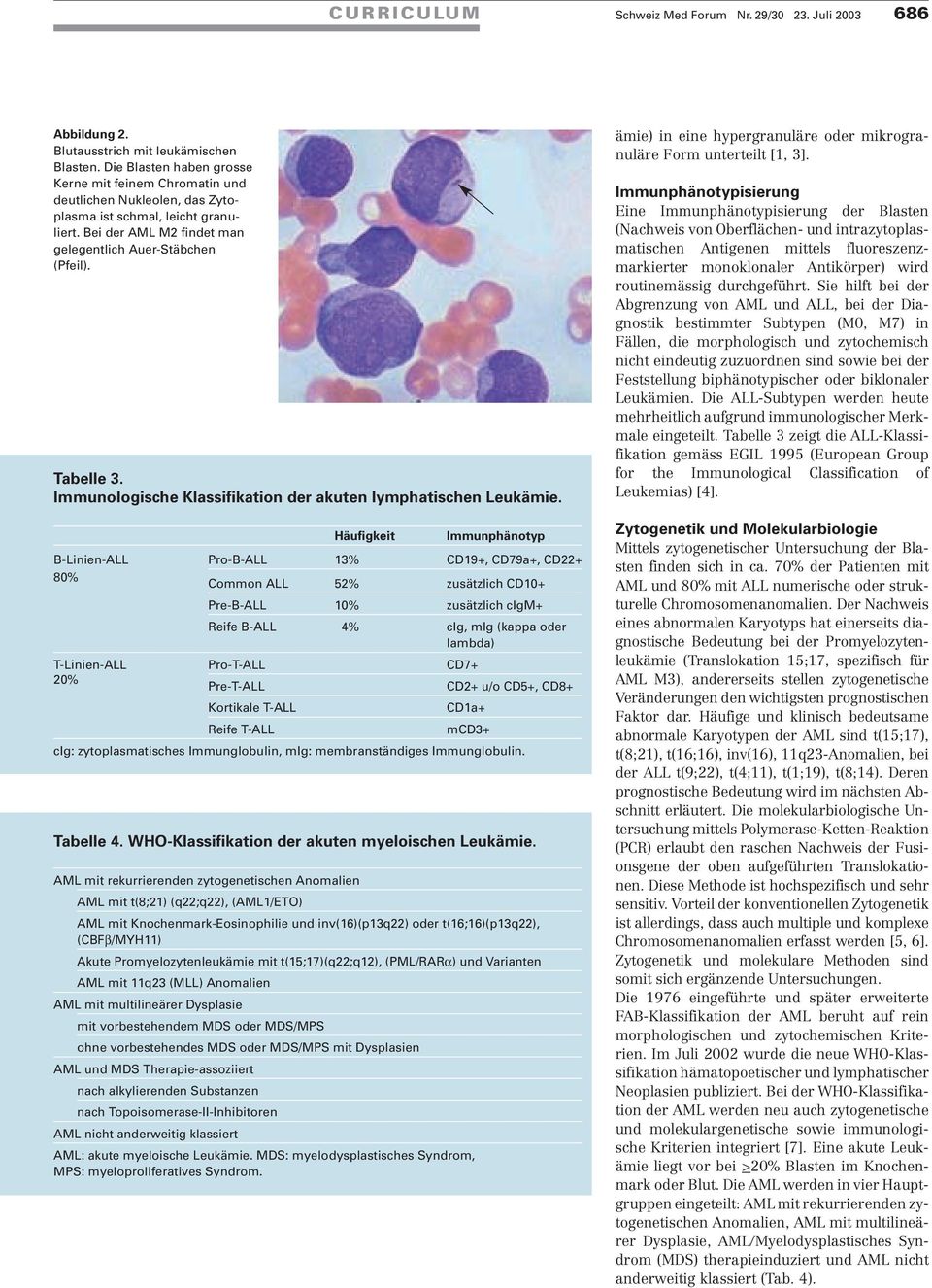 Immunologische Klassifikation der akuten lymphatischen Leukämie.