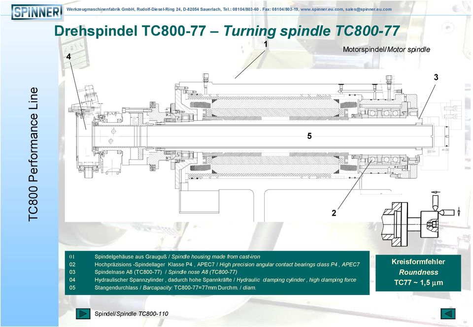 A8 (TC800-77) / Spindle nose A8 (TC800-77) 04 Hydraulischer Spannzylinder, dadurch hohe Spannkräfte / Hydraulic clamping cylinder, high