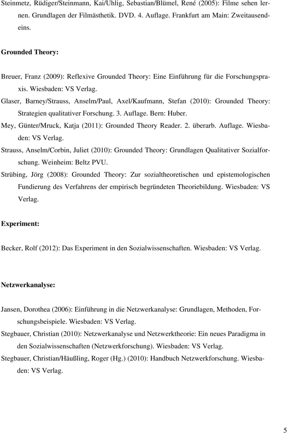 Wiesbaden: Glaser, Barney/Strauss, Anselm/Paul, Axel/Kaufmann, Stefan (2010): Grounded Theory: Strategien qualitativer Forschung. 3. Auflage. Bern: Huber.