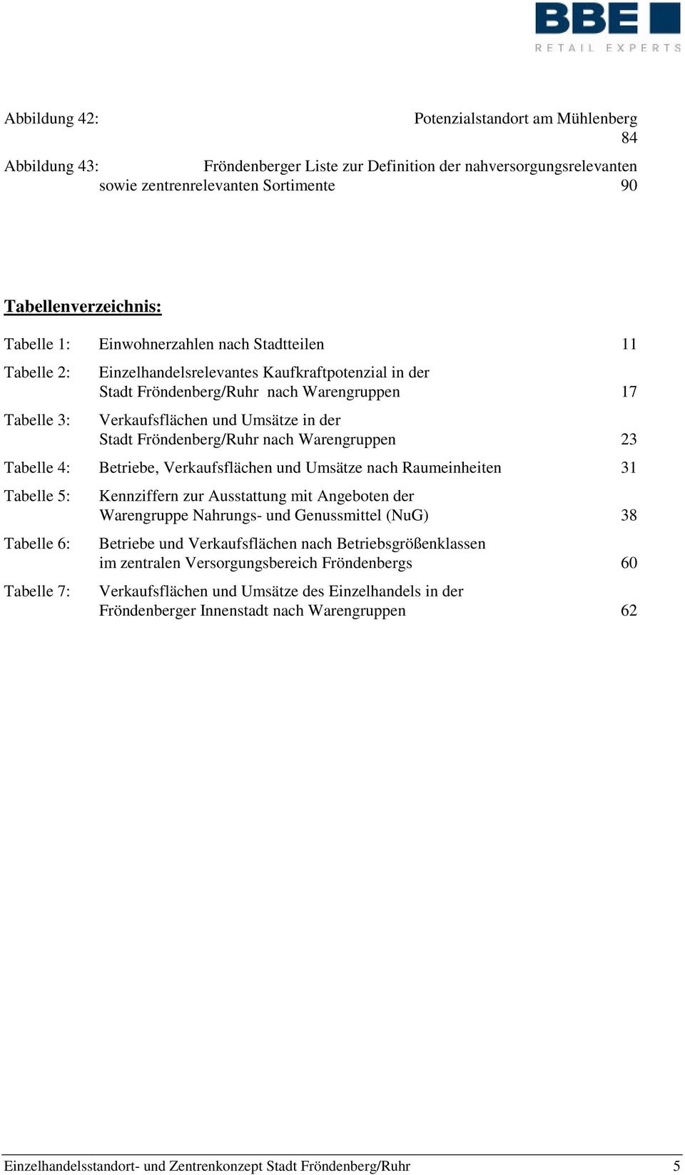 Fröndenberg/Ruhr nach Warengruppen 23 Tabelle 4: Betriebe, Verkaufsflächen und Umsätze nach Raumeinheiten 31 Tabelle 5: Tabelle 6: Tabelle 7: Kennziffern zur Ausstattung mit Angeboten der Warengruppe