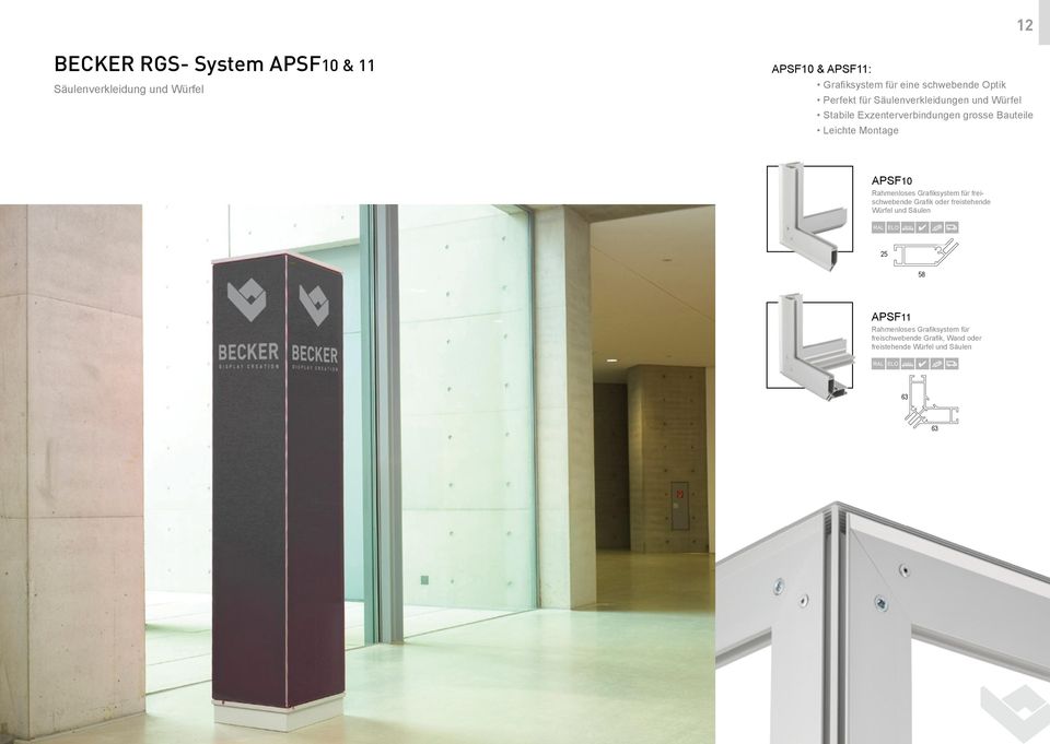 Leichte Montage APSF10 Rahmenloses Grafiksystem für freischwebende Grafik oder freistehende Würfel und