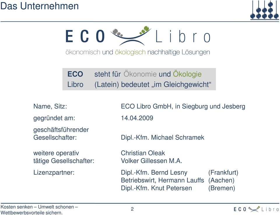 2009 geschäftsführender Gesellschafter: weitere operativ tätige Gesellschafter: ECO Libro GmbH, in Siegburg