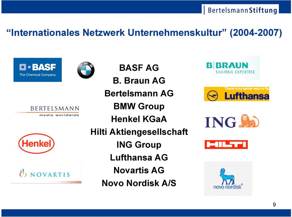 Braun AG Bertelsmann AG BMW Group Henkel KGaA