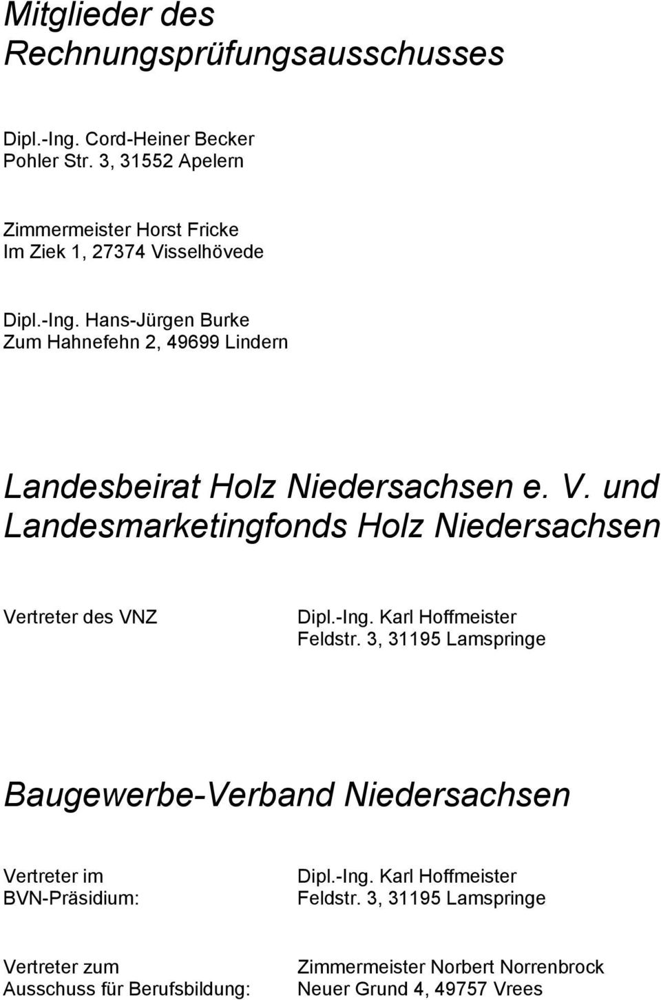 Hans-Jürgen Burke Zum Hahnefehn 2, 49699 Lindern Landesbeirat Holz Niedersachsen e. V.