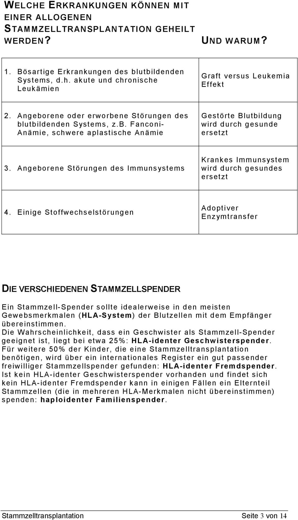 Angeborene Störungen des Immunsystems Krankes Immunsystem wird durch gesundes ersetzt 4.