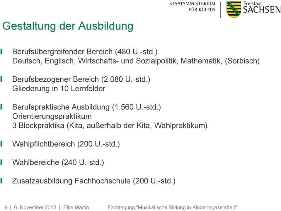 ) Gliederung in 10 Lernfelder Berufspraktische Ausbildung (1.560 U.-std.