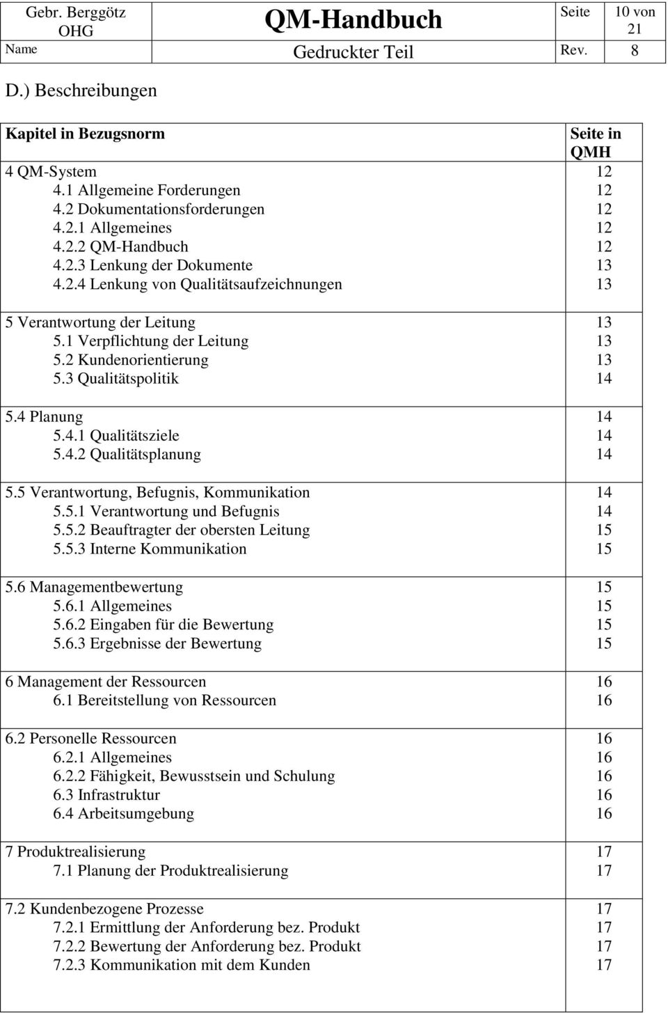 5.2 Beauftragter der obersten Leitung 5.5.3 Interne Kommunikation 5.6 Managementbewertung 5.6.1 Allgemeines 5.6.2 Eingaben für die Bewertung 5.6.3 Ergebnisse der Bewertung 6 Management der Ressourcen 6.