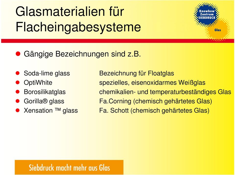 Soda-lime glass Bezeichnung für Floatglas OptiWhite spezielles, eisenoxidarmes