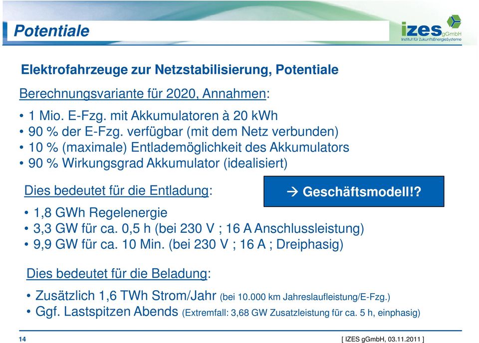1,8 GWh Regelenergie 3,3 GW für ca. 0,5 h (bei 230 V ; 16 A Anschlussleistung) 9,9 GW für ca. 10 Min.