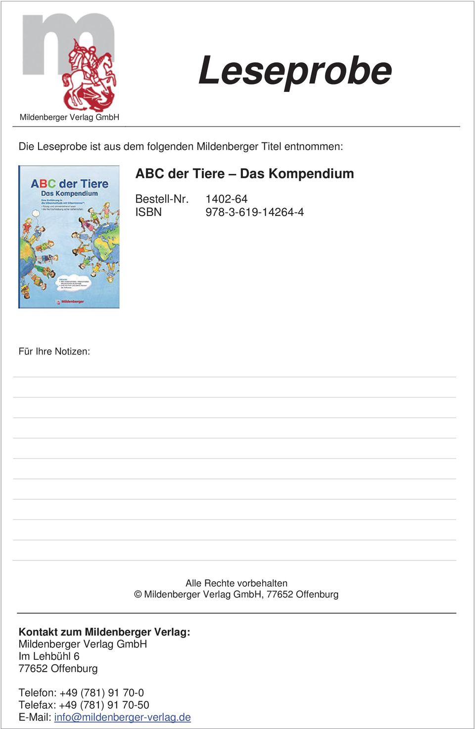 1402-64 ISBN 978-3-619-14264-4 Für Ihre Notizen: Alle Rechte vorbehalten, 77652 Offenburg