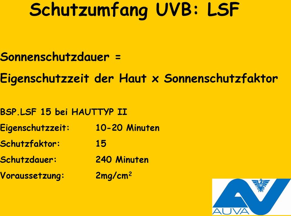 LSF 15 bei HAUTTYP II Eigenschutzzeit: 10-20 Minuten