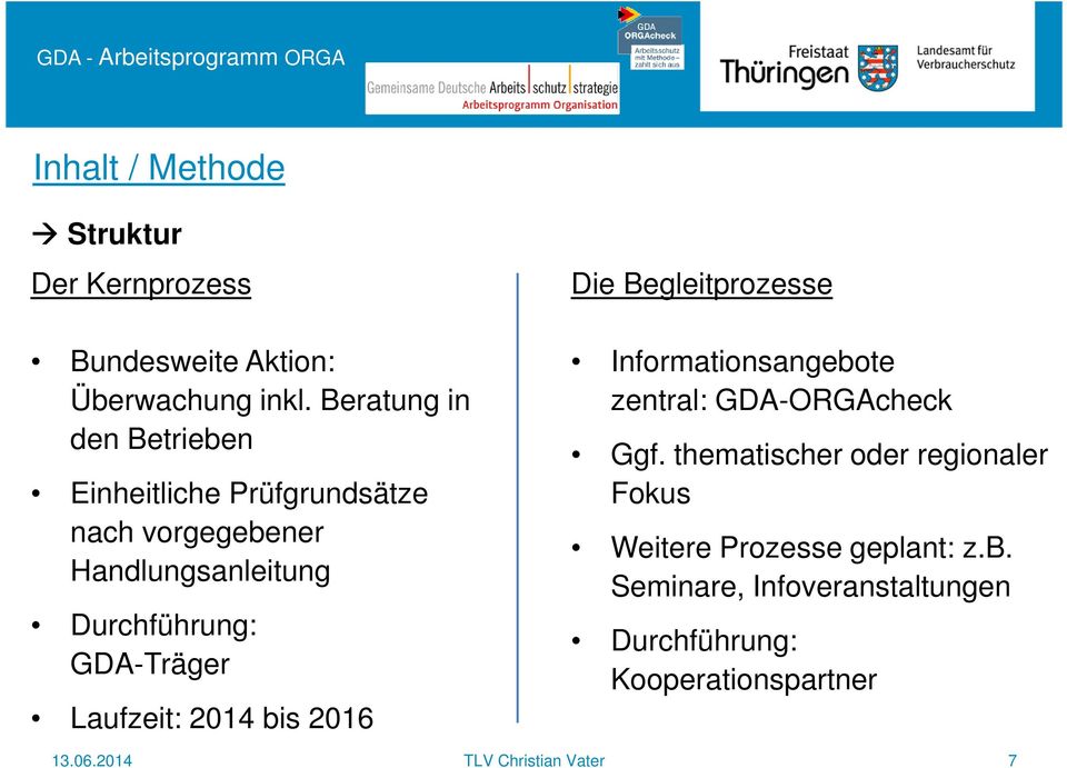GDA-Träger Laufzeit: 2014 bis 2016 Die Begleitprozesse Informationsangebote zentral: GDA-ORGAcheck Ggf.