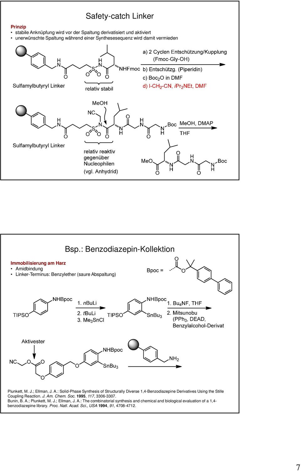 J. Am. Chem. Soc. 1995, 117, 3306-3307. Bunin, B. A.; Plunkett, M. J.; Ellman, J. A.: The combinatorial synthesis and chemical and biological evaluation of a 1,4- benzodiazepine library.