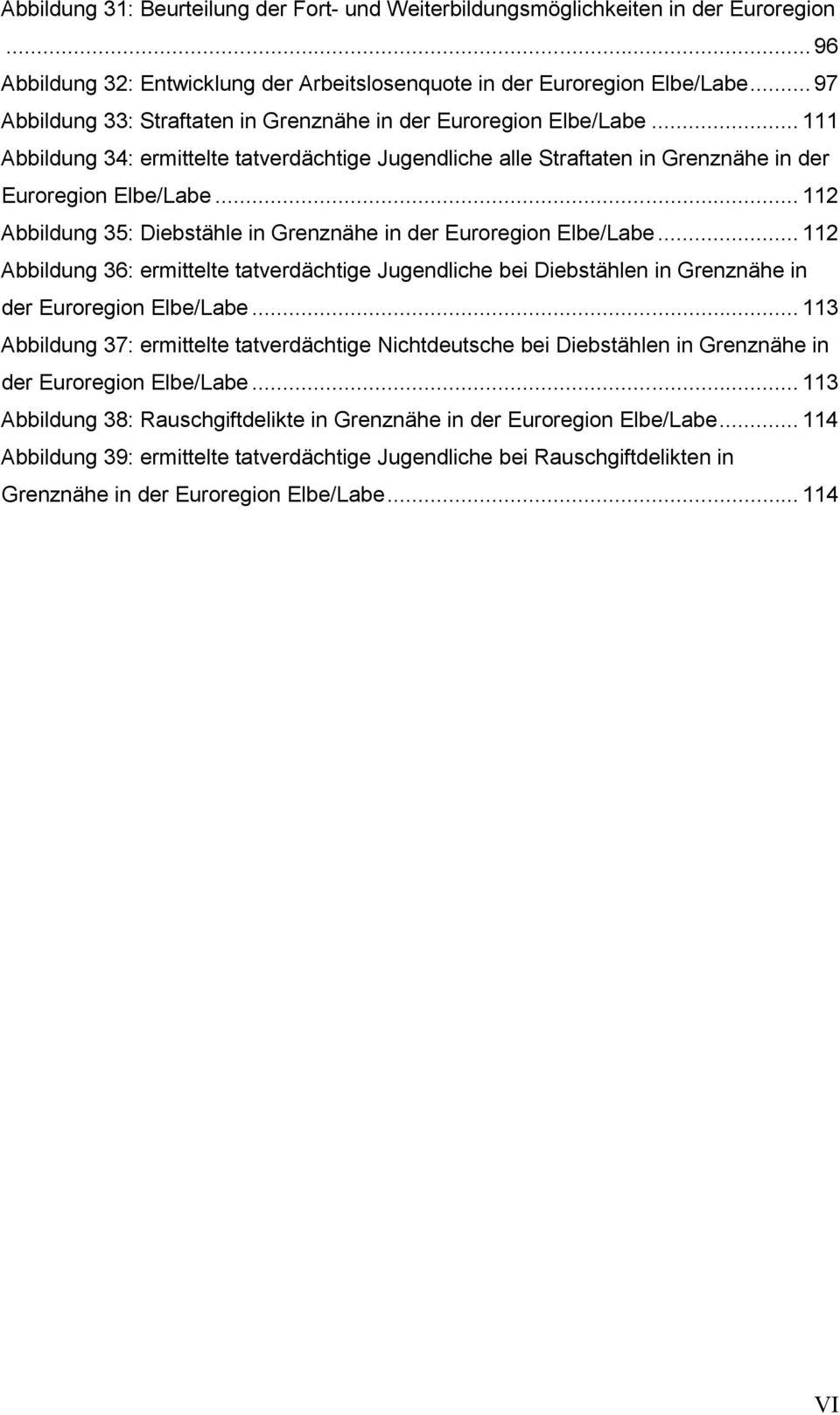 .. 112 Abbildung 35: Diebstähle in Grenznähe in der Euroregion Elbe/Labe... 112 Abbildung 36: ermittelte tatverdächtige Jugendliche bei Diebstählen in Grenznähe in der Euroregion Elbe/Labe.