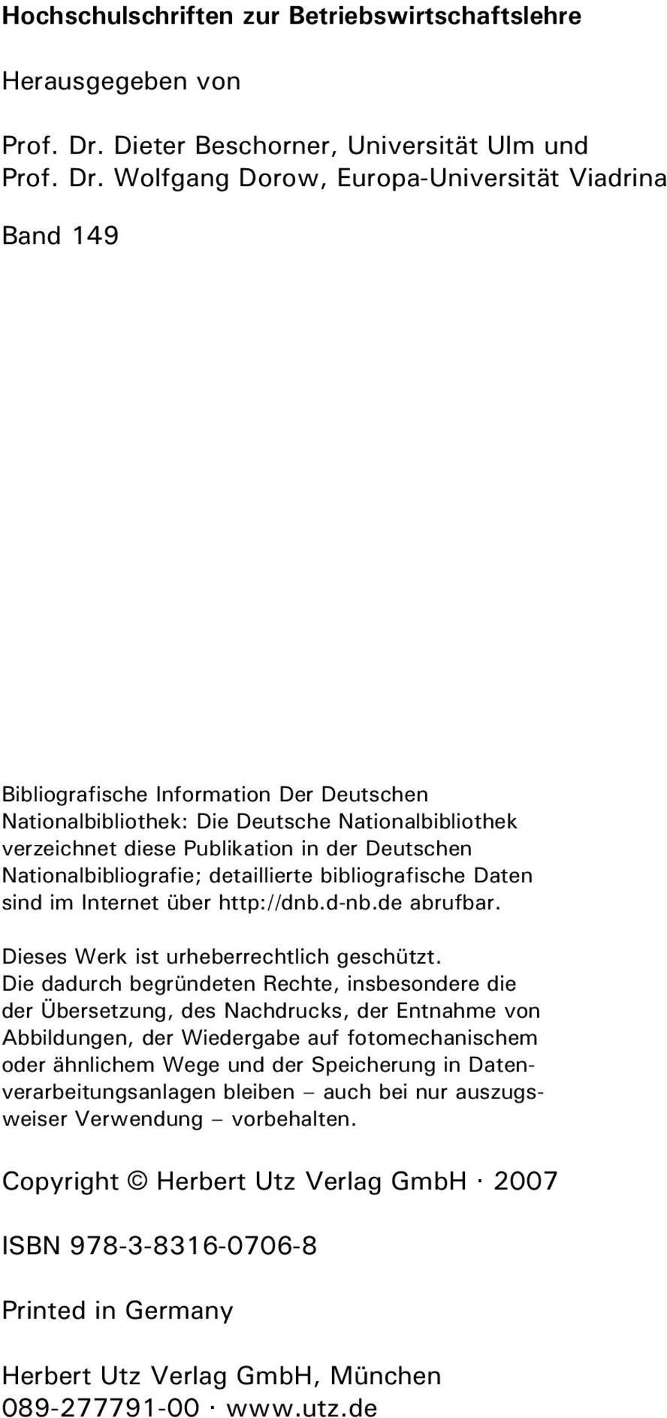 Wolfgang Dorow, Europa-Universität Viadrina Band 149 Bibliografische Information Der Deutschen Nationalbibliothek: Die Deutsche Nationalbibliothek verzeichnet diese Publikation in der Deutschen